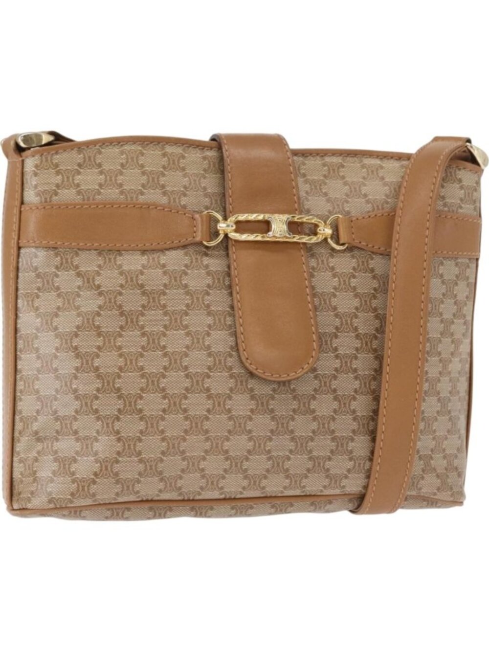 CELINE Macadam Canvas Shoulder Bag PVC Beige Gold